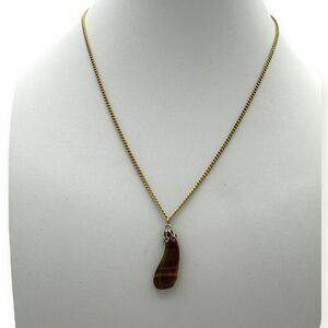 Handmade brown polished stone pendant necklace on a gold chain approx 18 inches